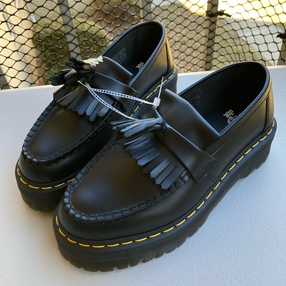 Dr. Martens Adrian Quad Bex Smooth Black Leather Tassel Fringe Platform Loafers - Picture 17 of 17